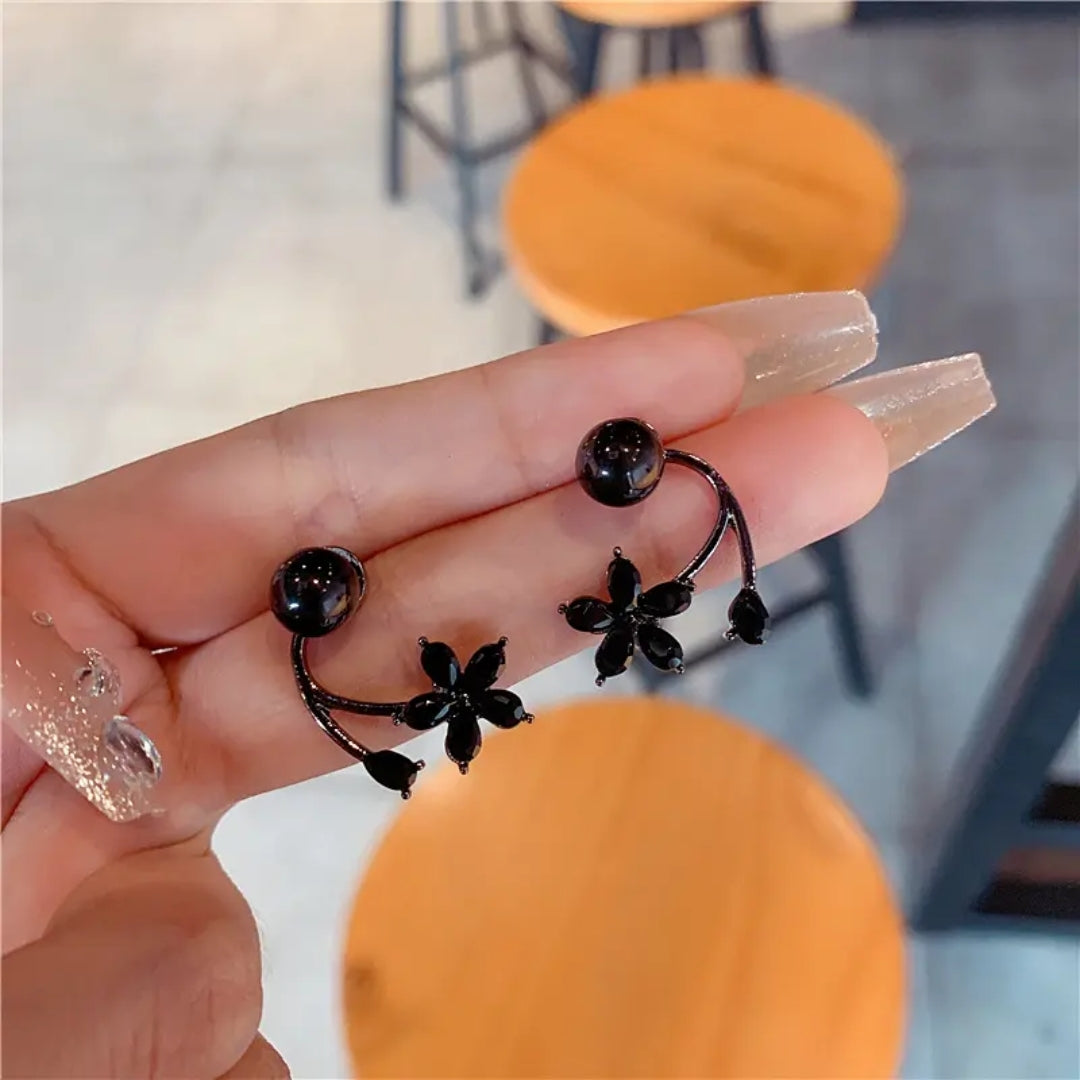 Chic Black Blossom Back Earrings