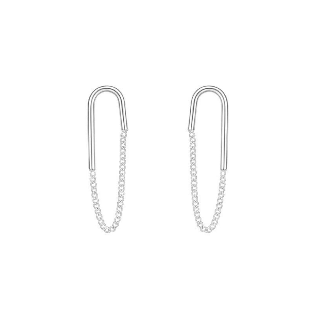 Arc & Chain Silver Drops Earrings