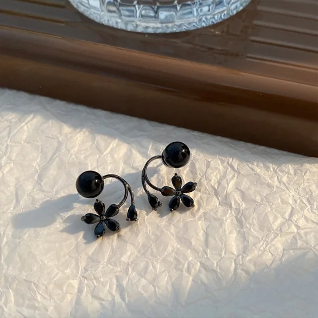 Chic Black Blossom Back Earrings
