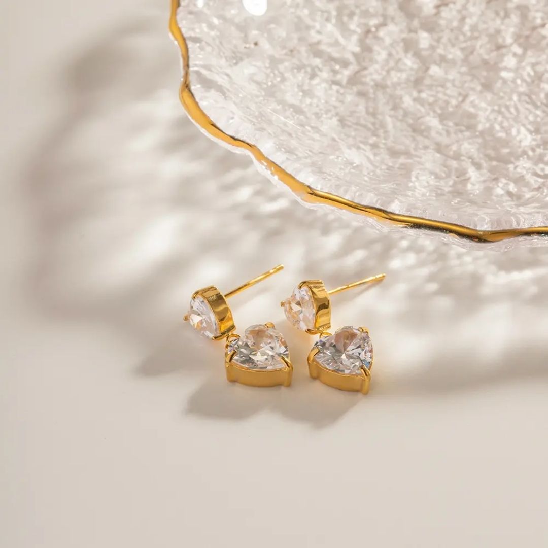 Zirconia Heart Studs Earrings