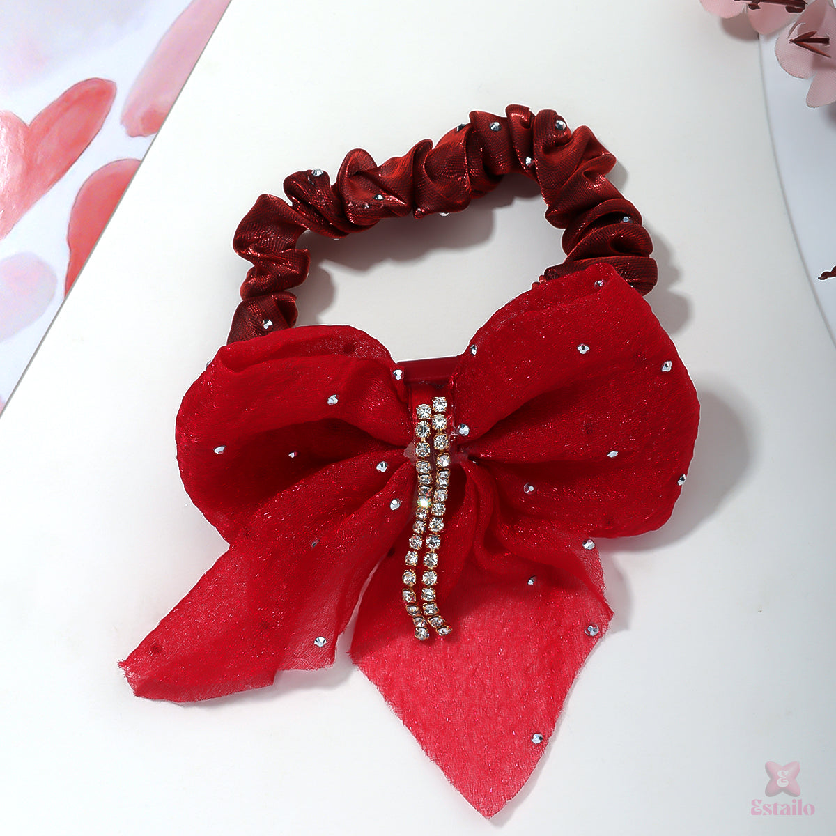 Red Rhinestone Bow Hair Tie