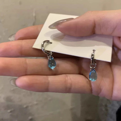 Blue Crystal Huggies Earrings