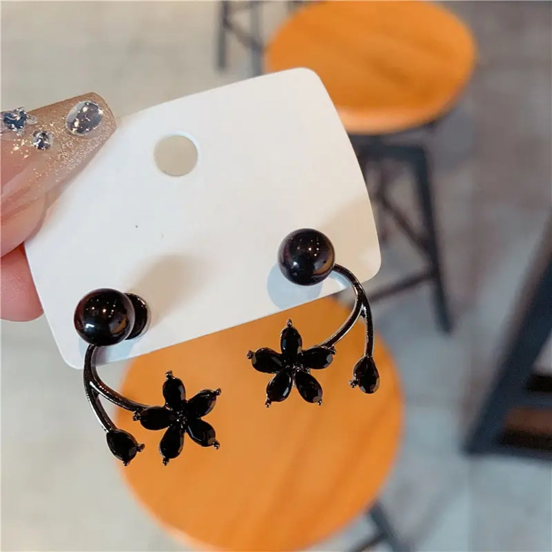 Chic Black Blossom Back Earrings