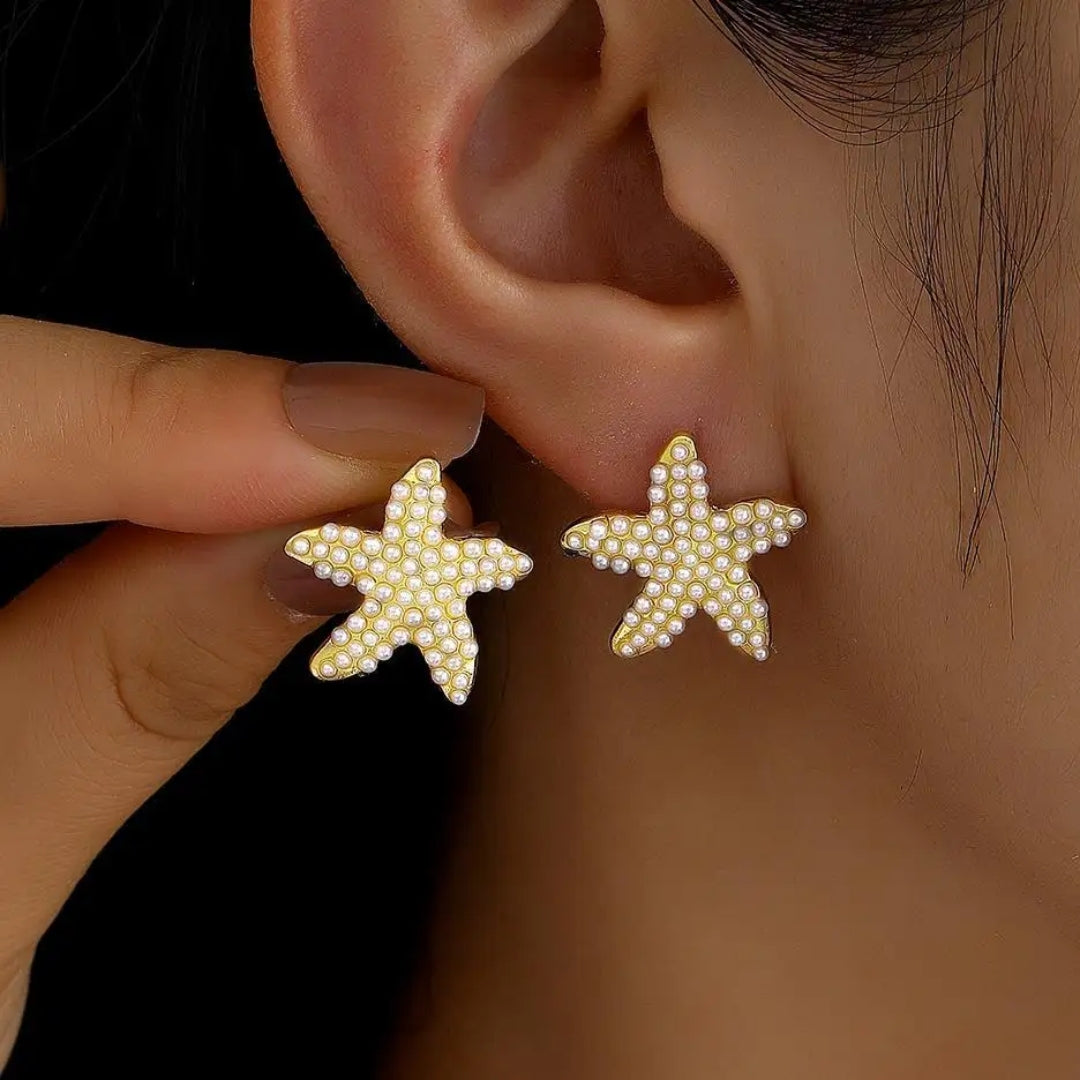 Aqua Pearl Stars Earrings