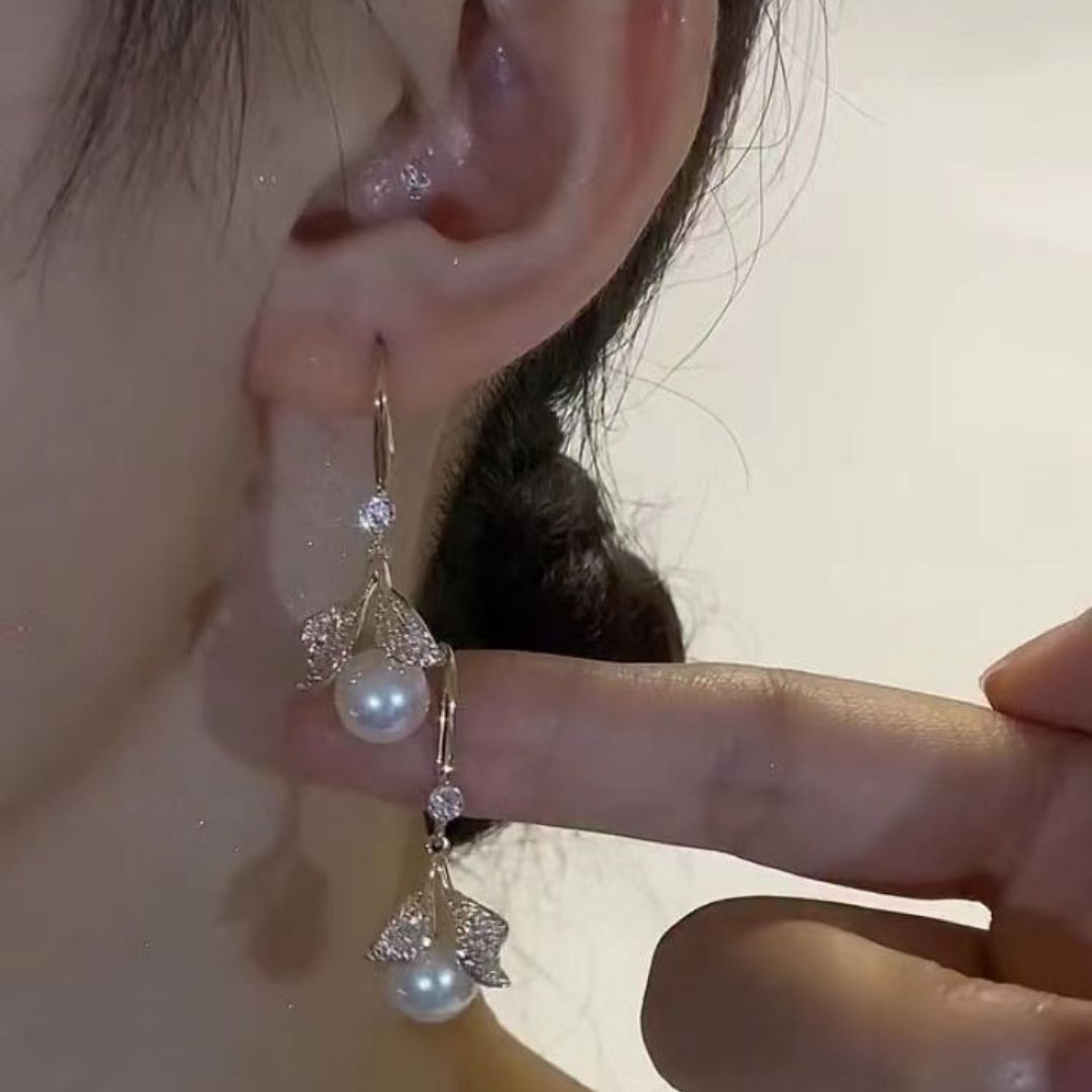 Lumina Leaf Drop Huggies Earrings