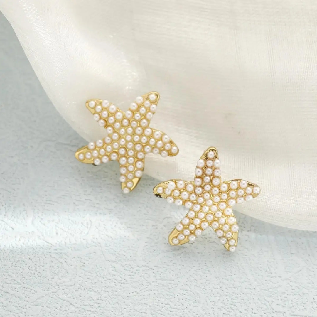 Aqua Pearl Stars Earrings