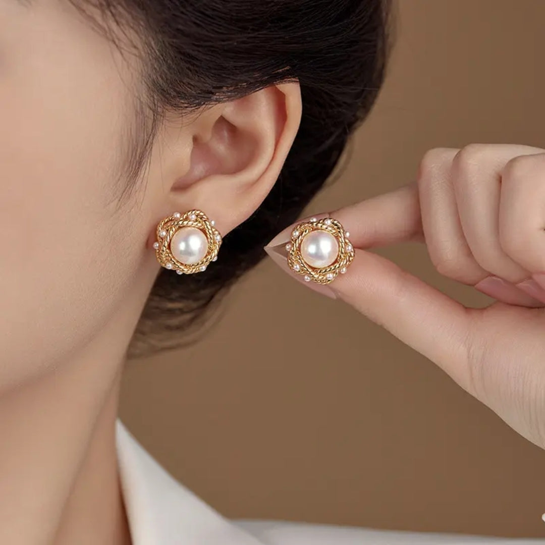 Golden Empress Pearl Studs Earrings