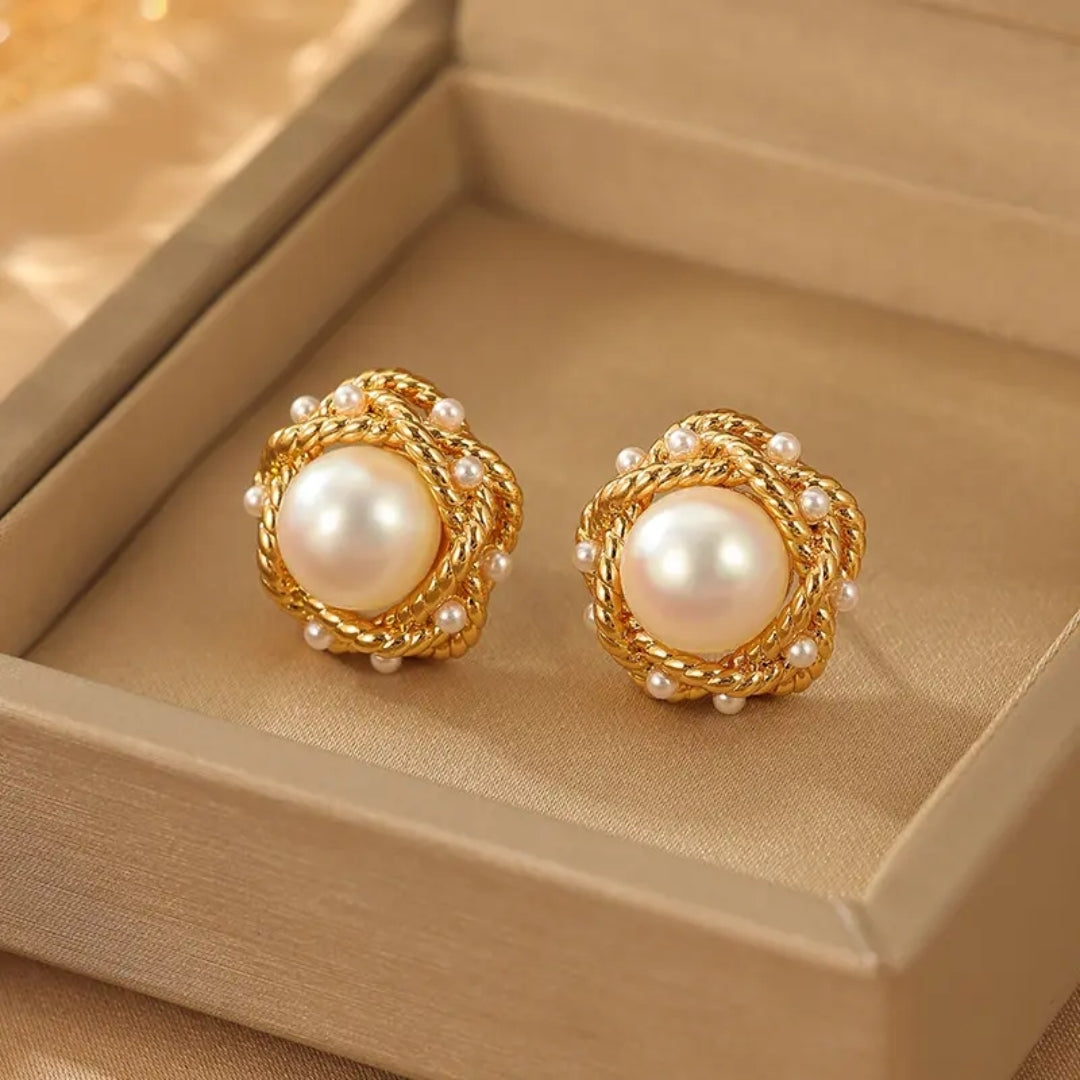 Golden Empress Pearl Studs Earrings