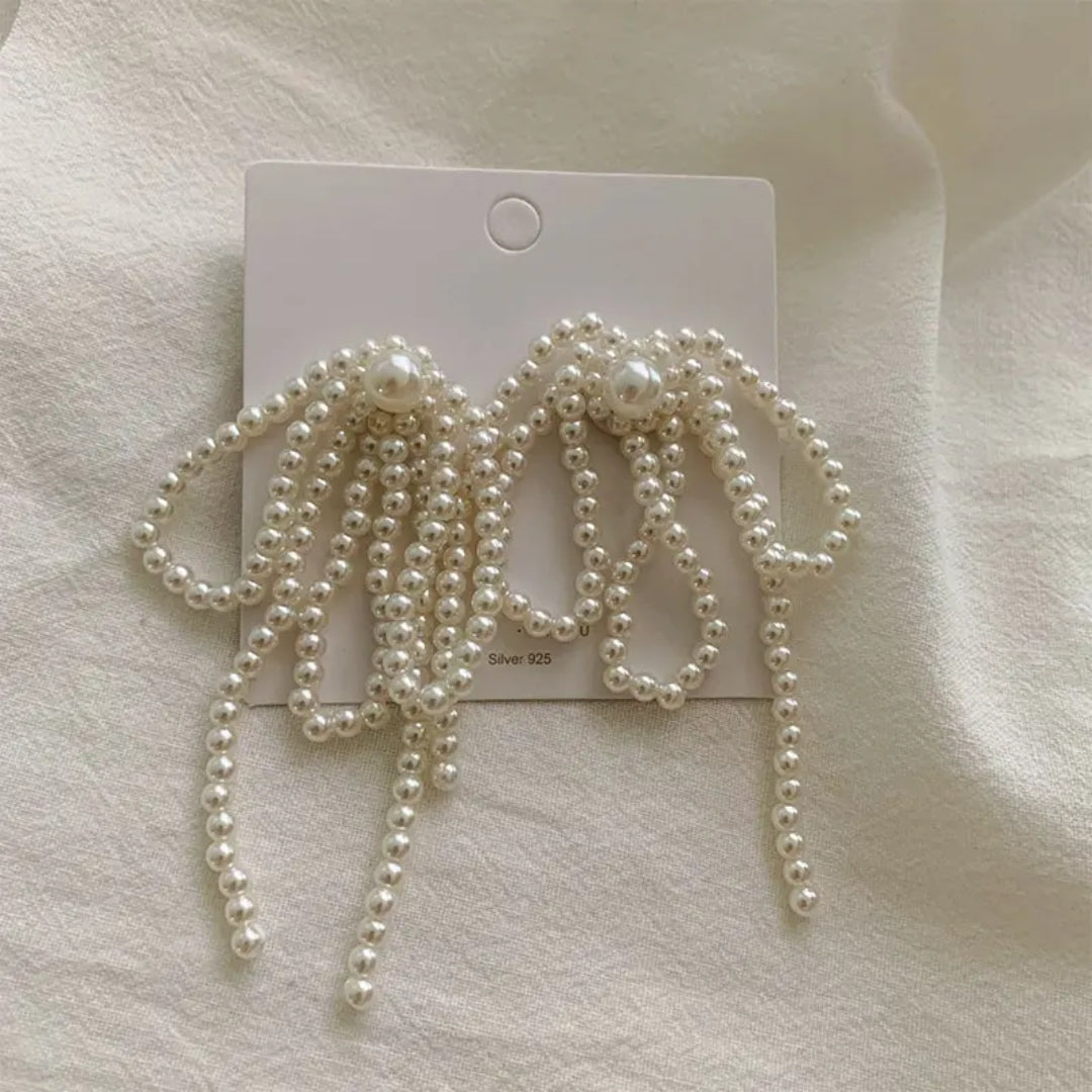 Pearl Ribbon Dangle Earrings
