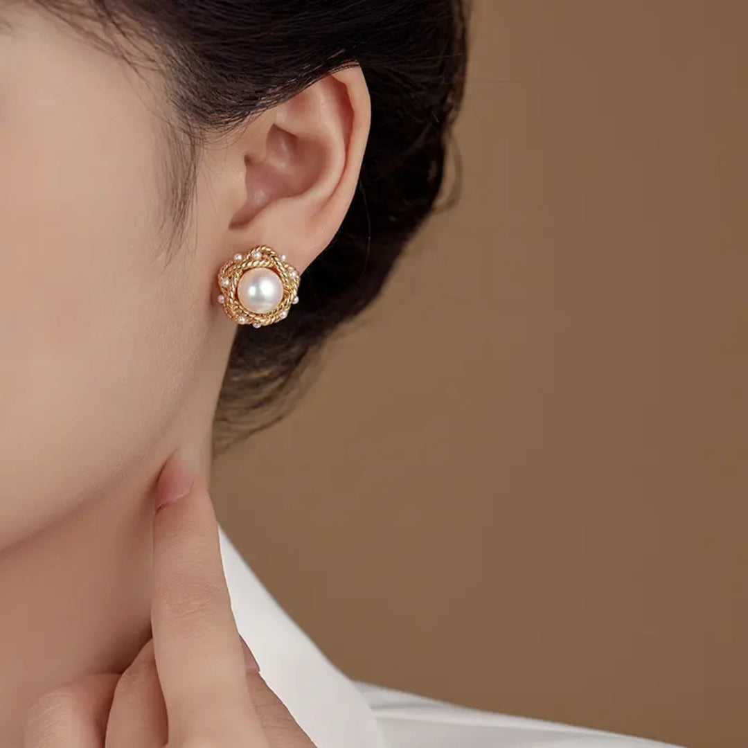Golden Empress Pearl Studs Earrings