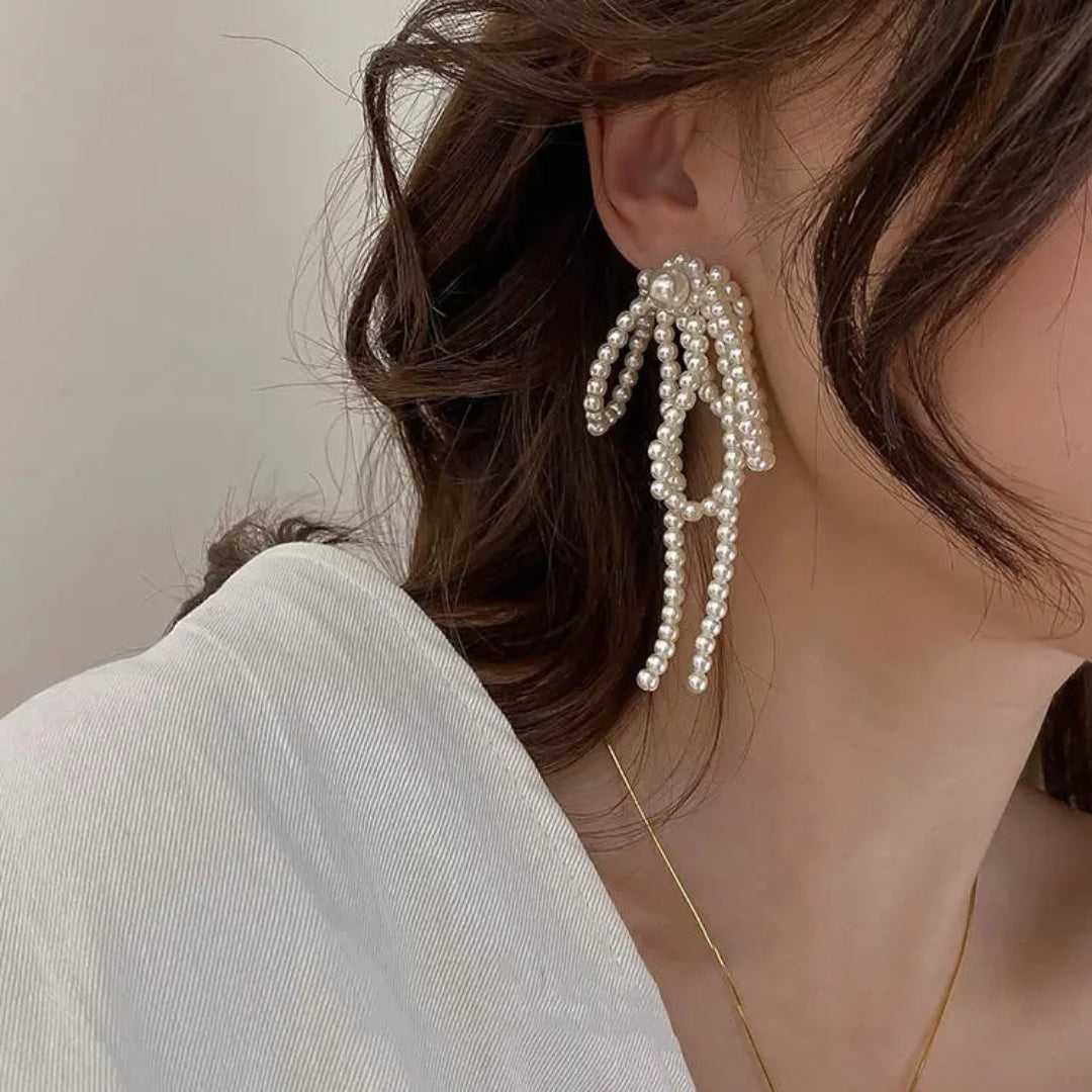 Pearl Ribbon Dangle Earrings
