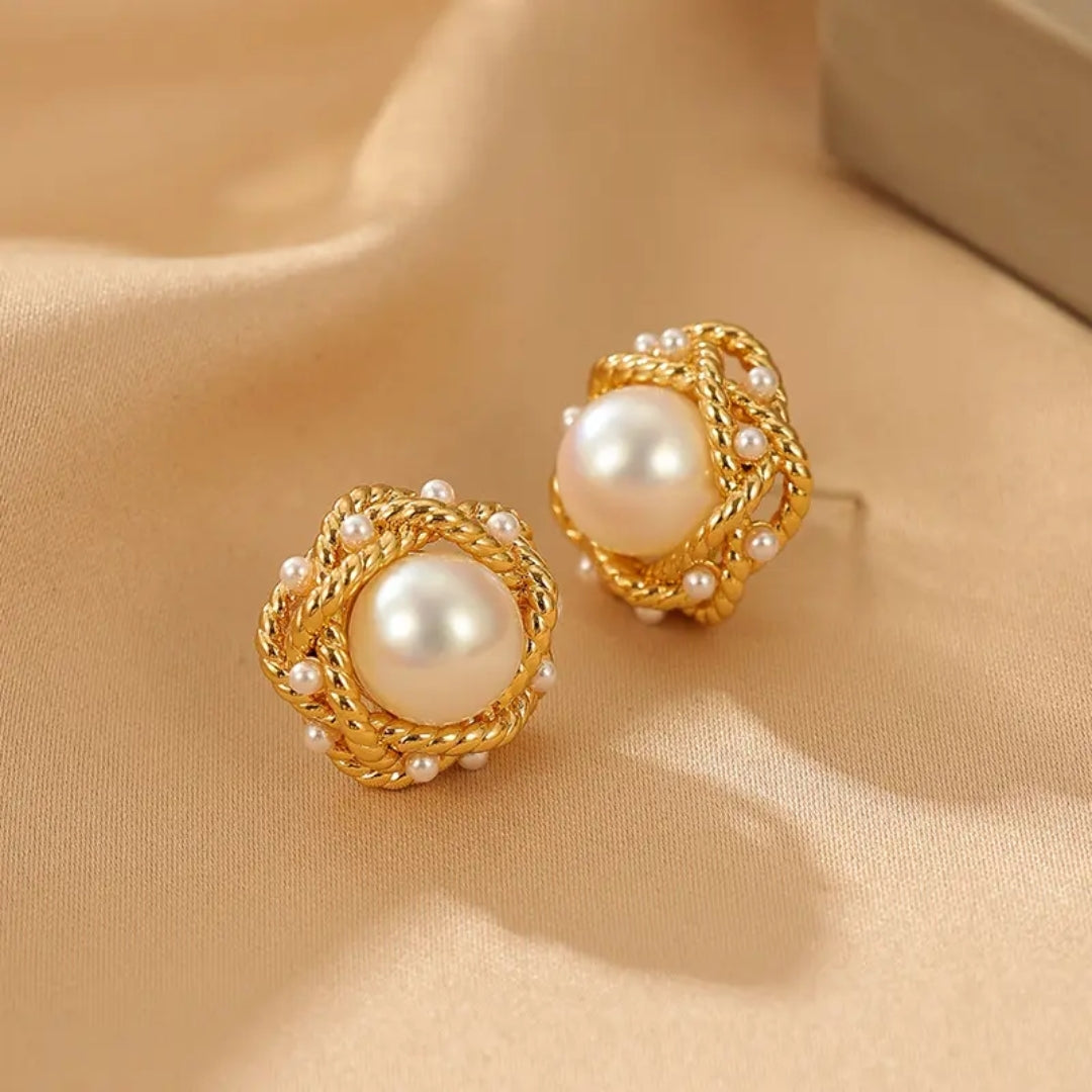 Golden Empress Pearl Studs Earrings