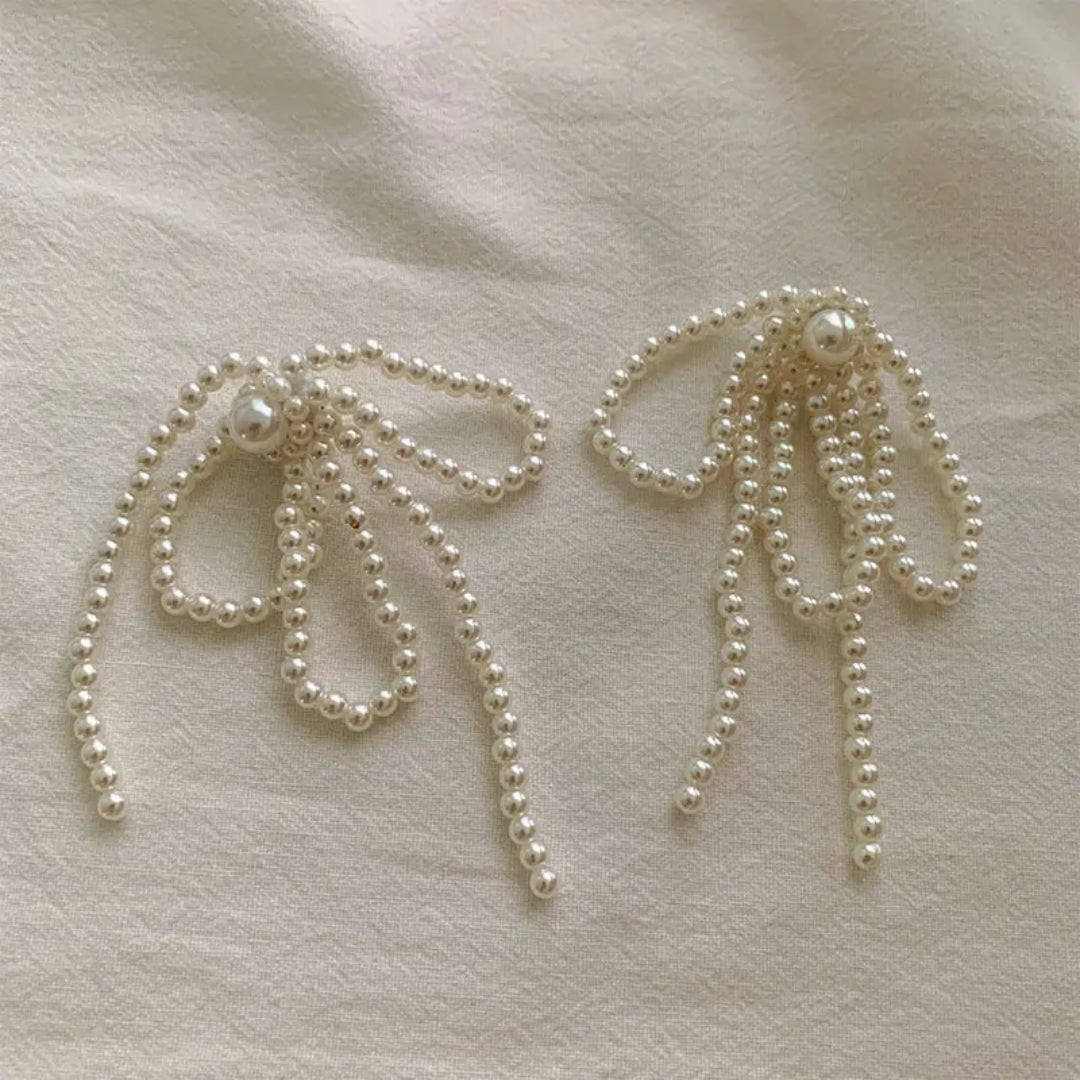 Pearl Ribbon Dangle Earrings