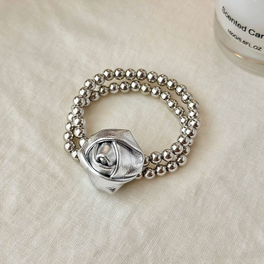 Silver Rose & Bead Hair Tie