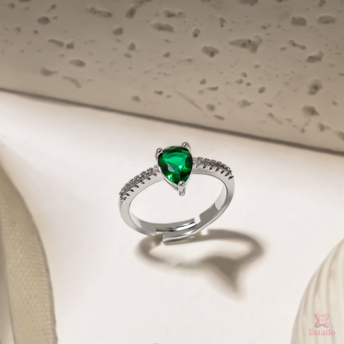 Emerald Tear Ring