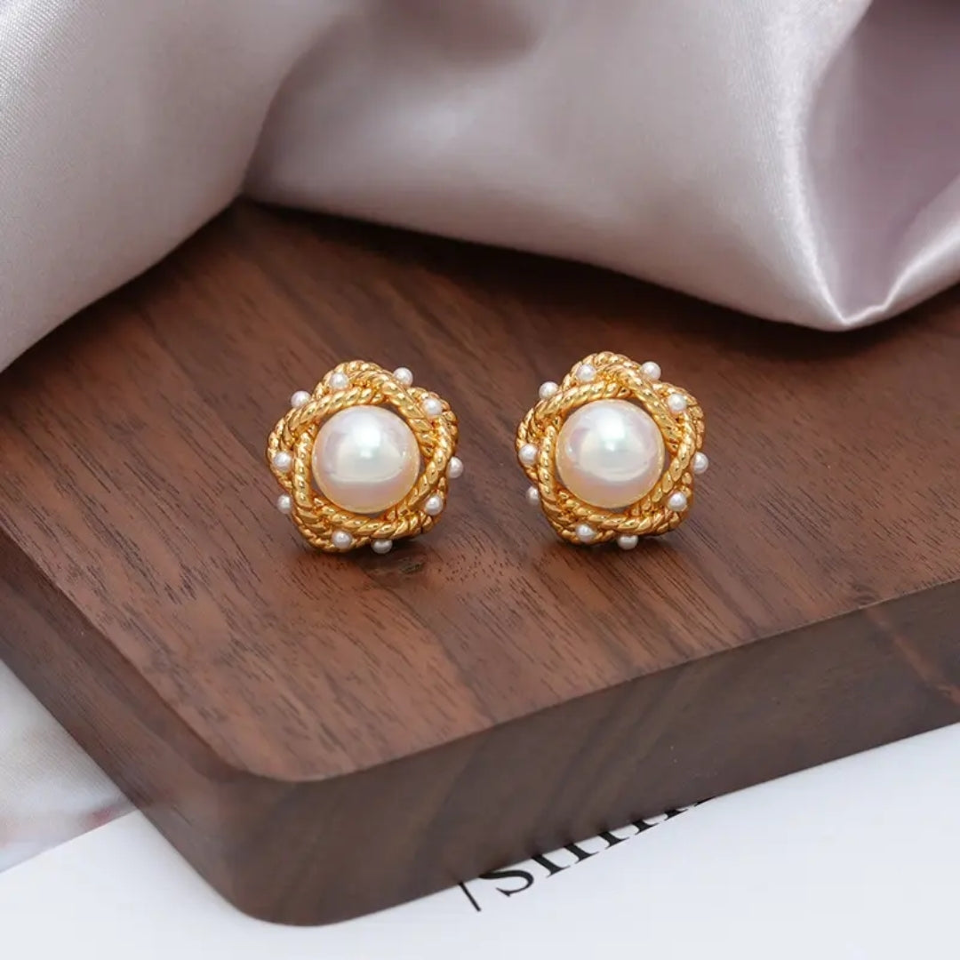 Golden Empress Pearl Studs Earrings