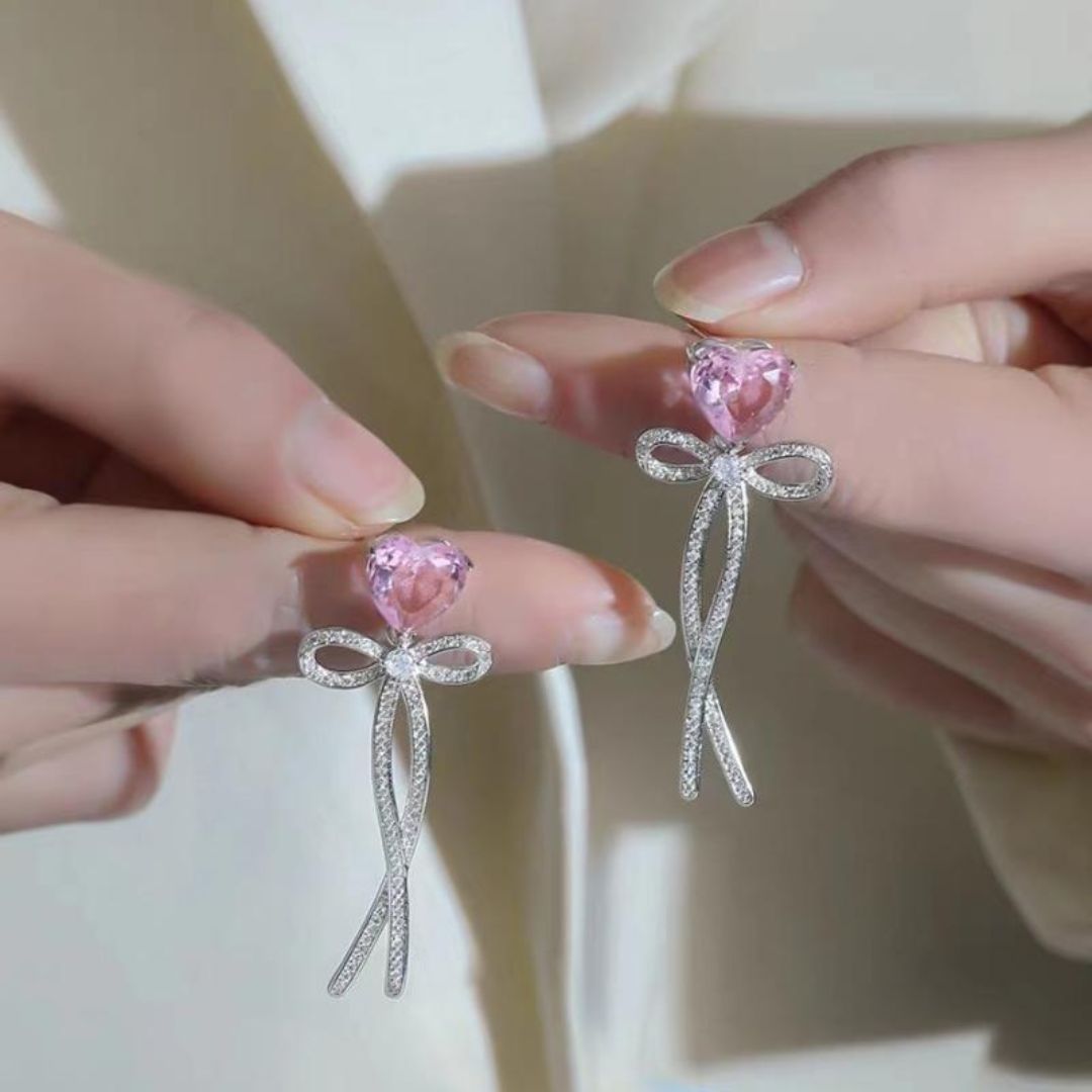 Rose Ribbon Hearts Earrings
