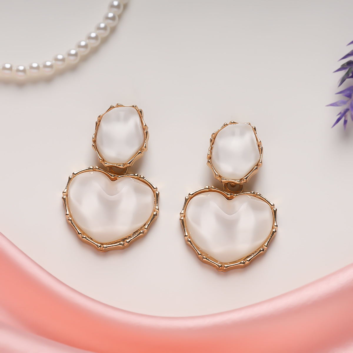 Ivory Glow Heart Earrings