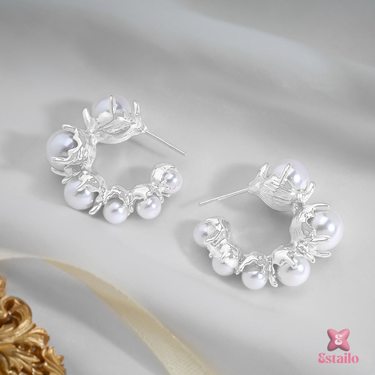 Moonlit Dewdrop Pearl Hoops Earrings