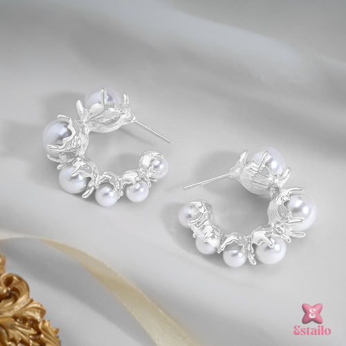 Moonlit Dewdrop Pearl Hoops Earrings
