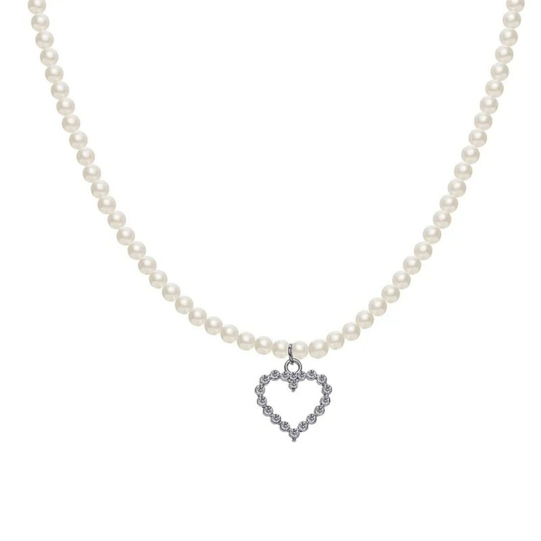 Minimal Pearl Heart Necklace