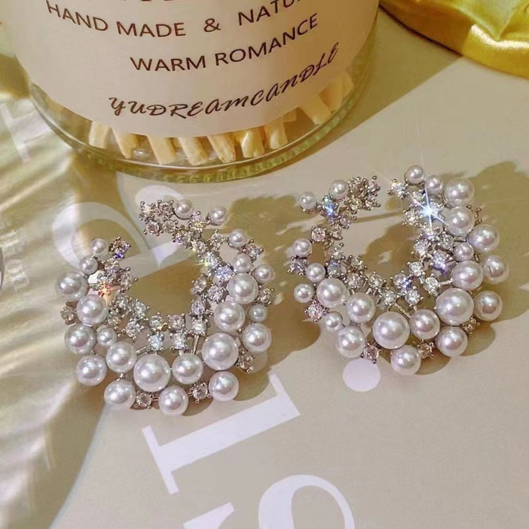 Celestial Pearl & Crystal Statement Earrings