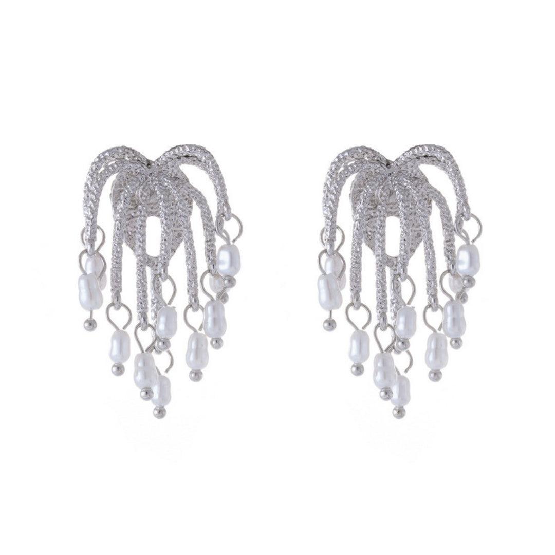Silver Shimmer Pearl Drops Earrings
