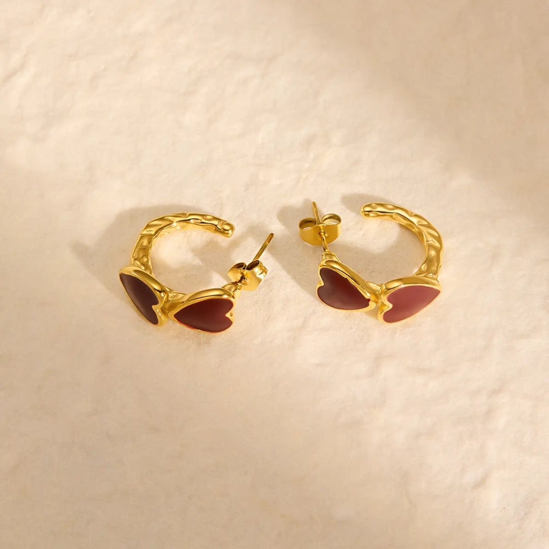 Crimson Heart Hoops Earrings