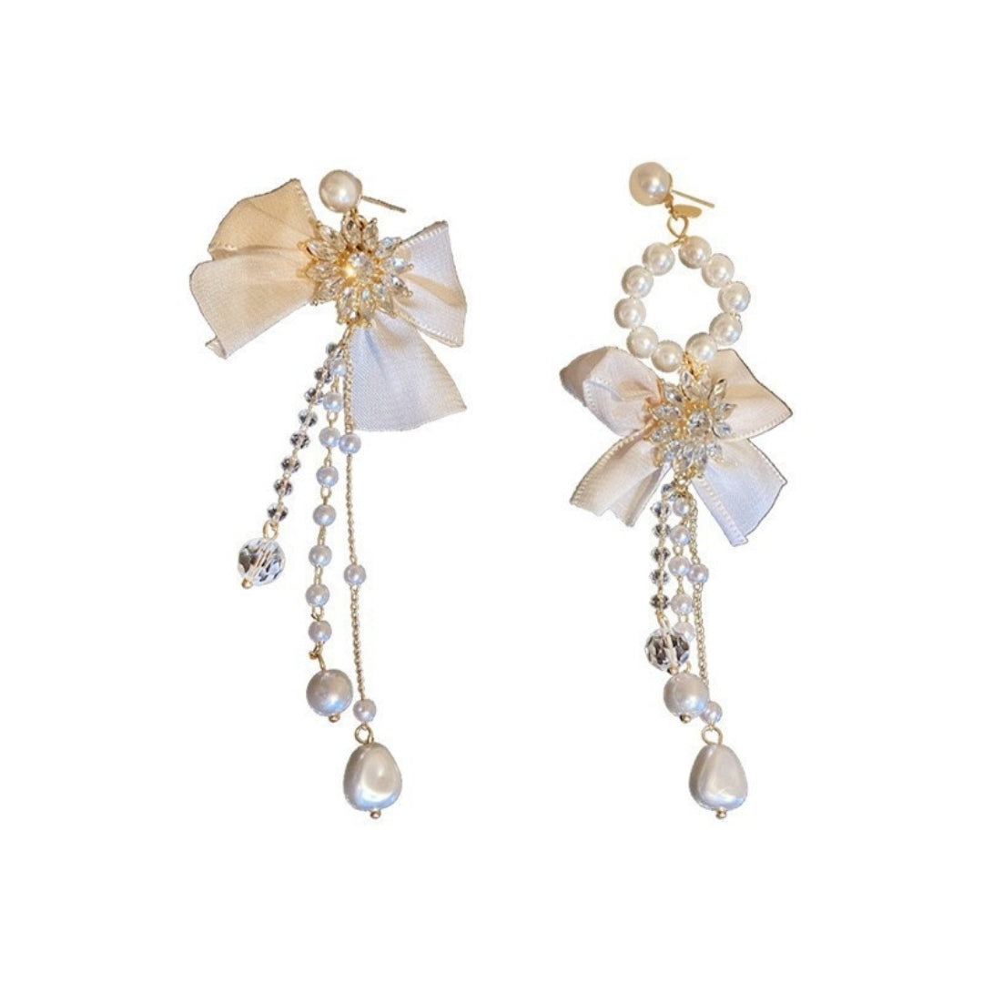Graceful Pearl Cascade Bow Earrings
