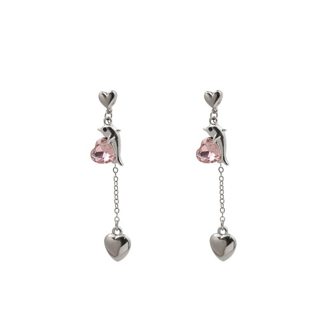 Dolphin's Embrace Heart Dangle Earrings