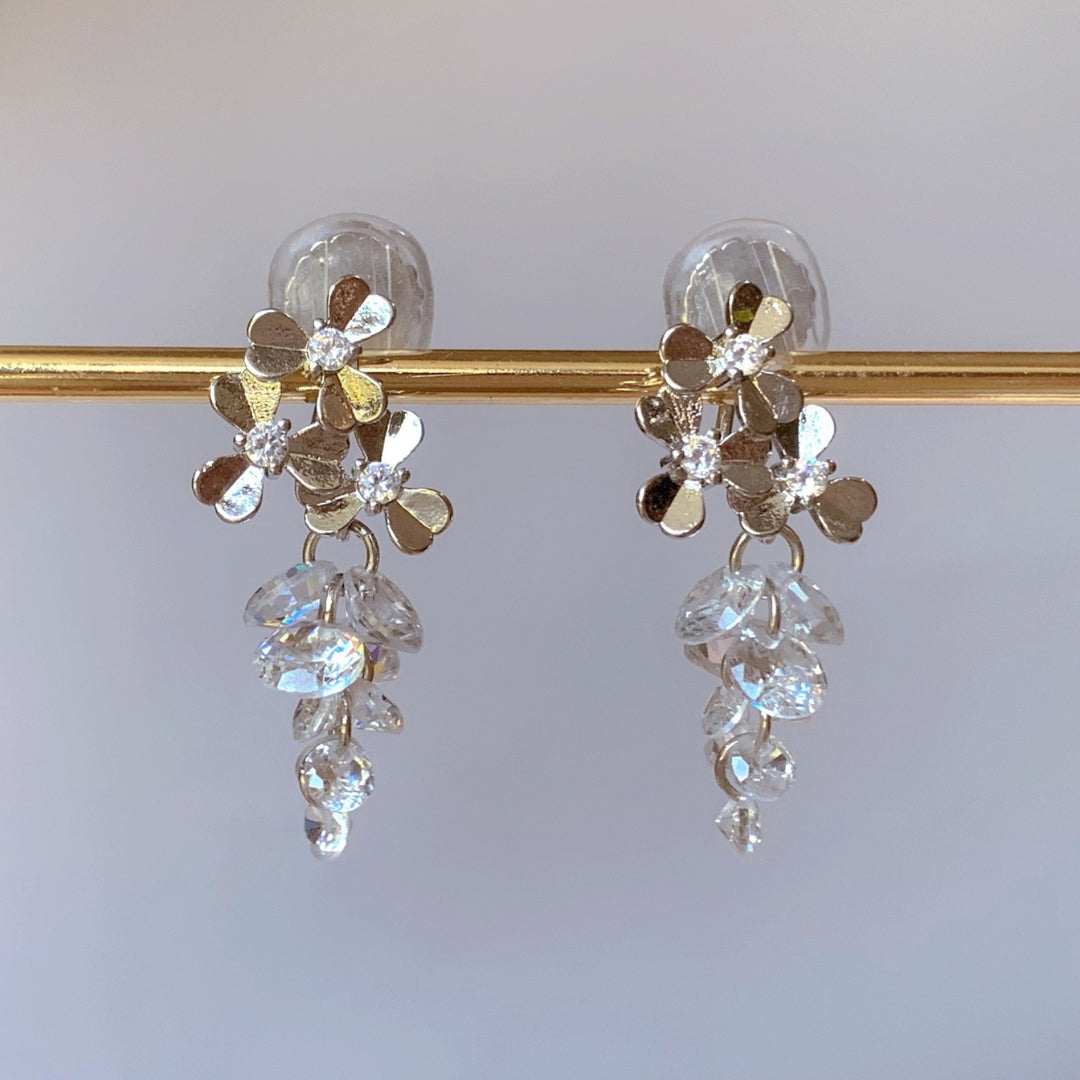 Zircon Flower & Crystal Grape Earrings