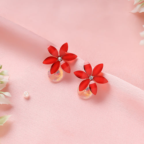 Crystal Daisy Red Earrings