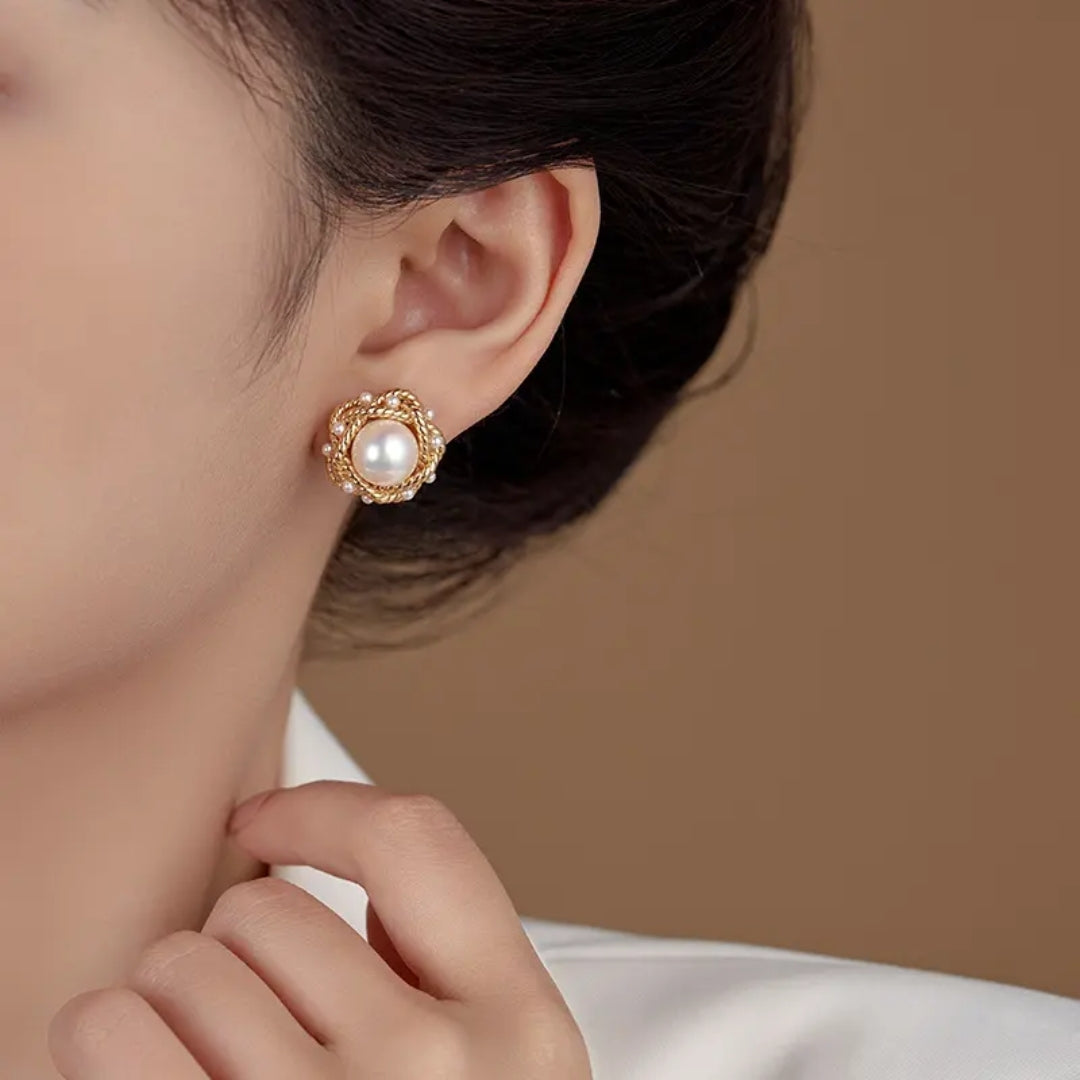 Golden Empress Pearl Studs Earrings