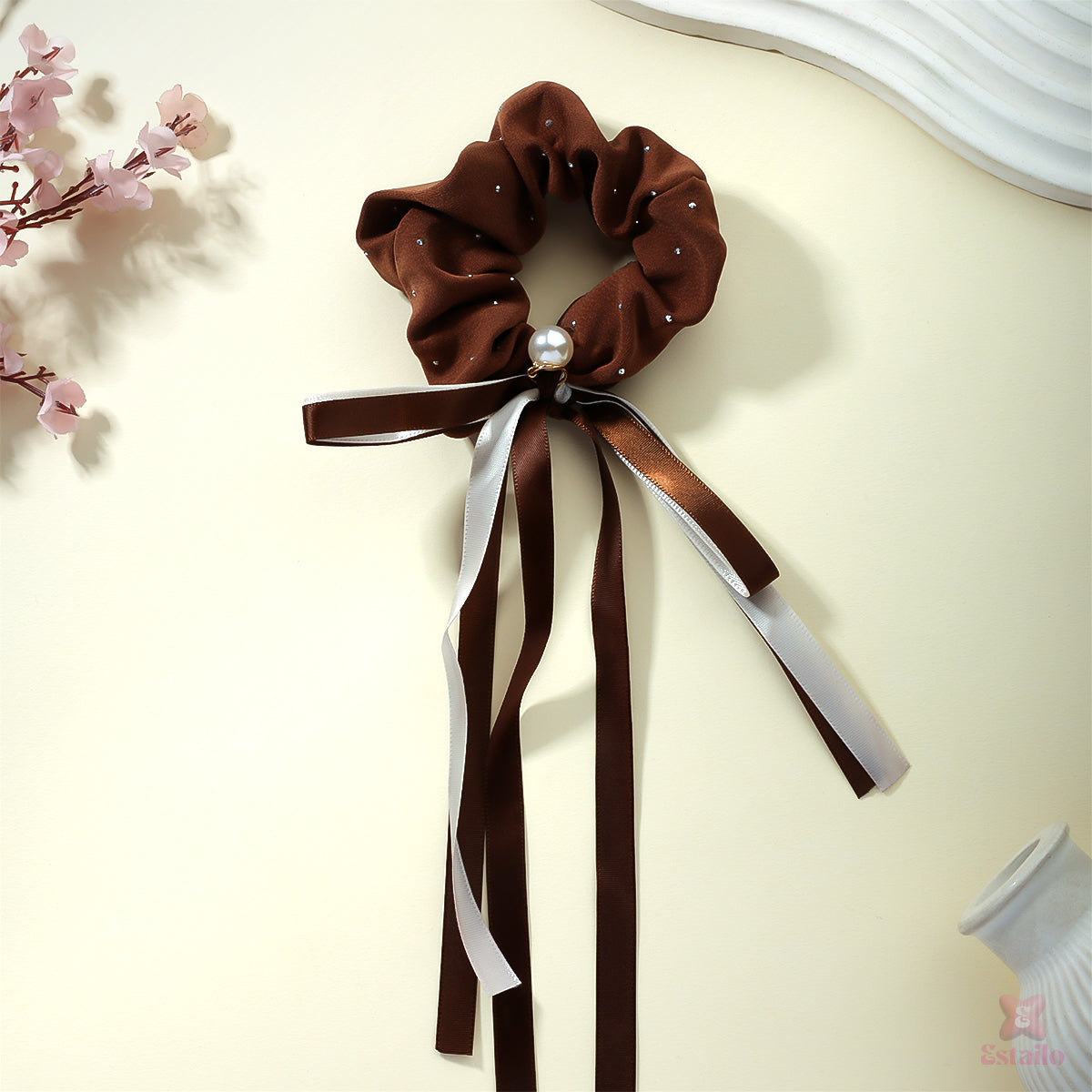 Pearl Dot Ribbon Scrunchie