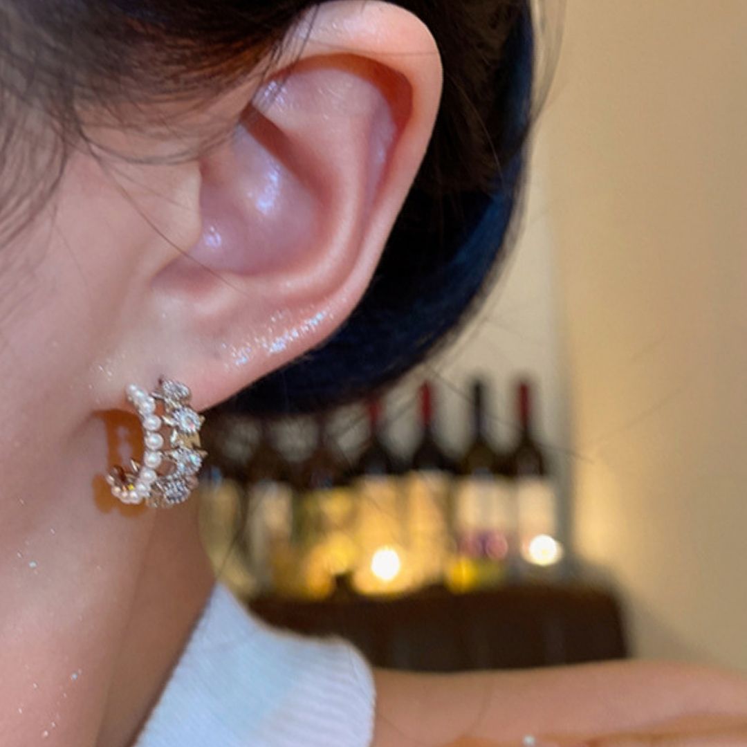 Pearl & Blossom Huggies Earrings