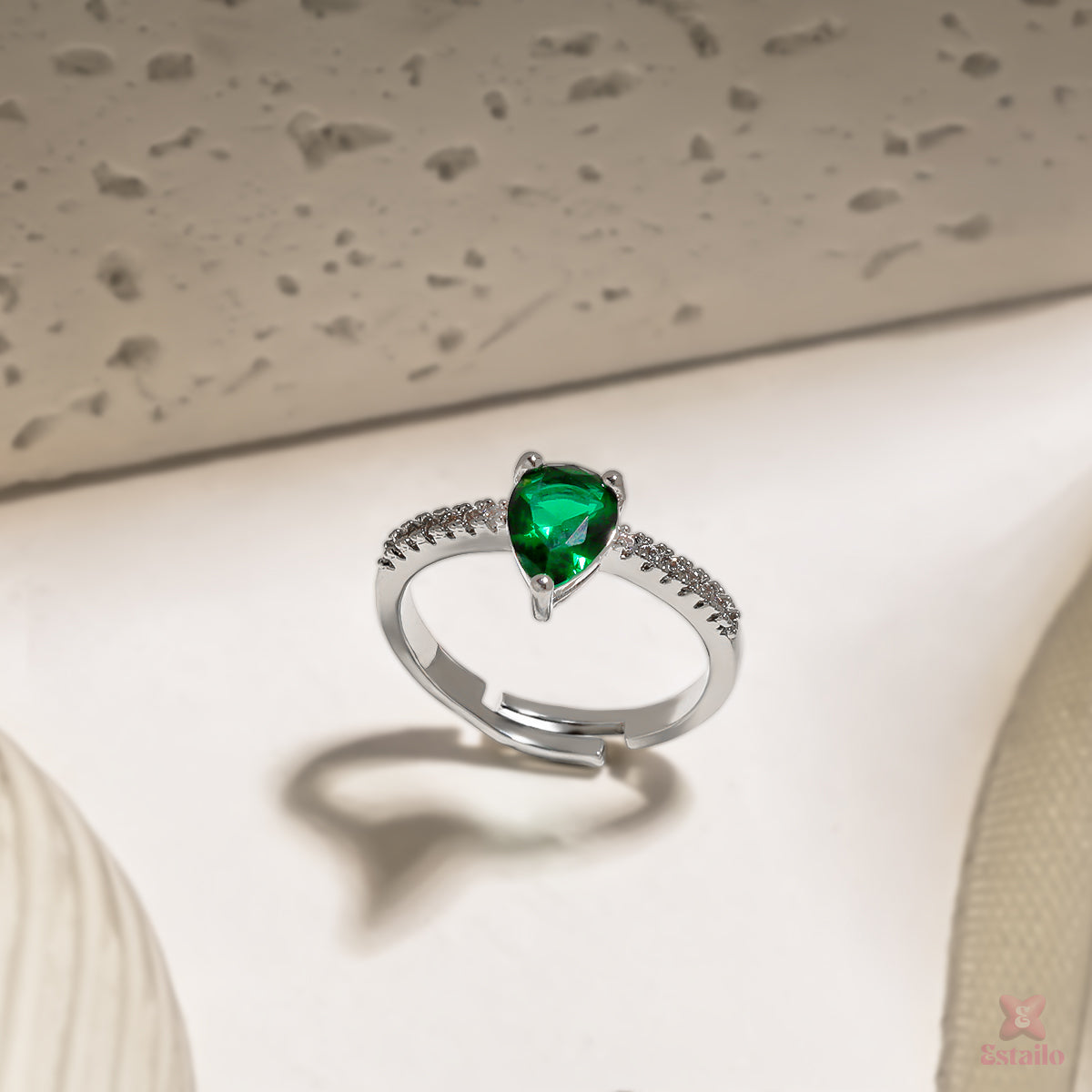 Emerald Tear Ring