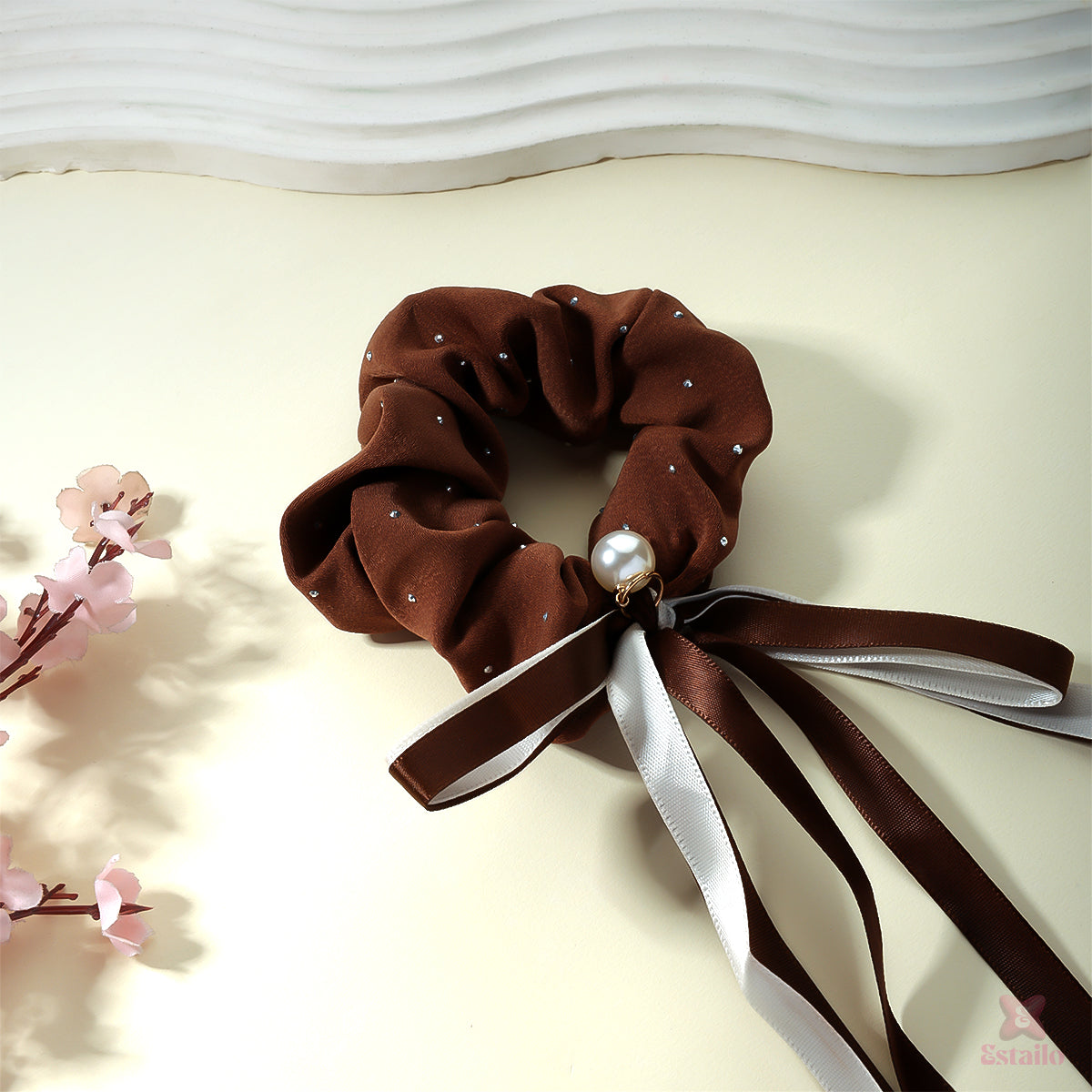 Pearl Dot Ribbon Scrunchie