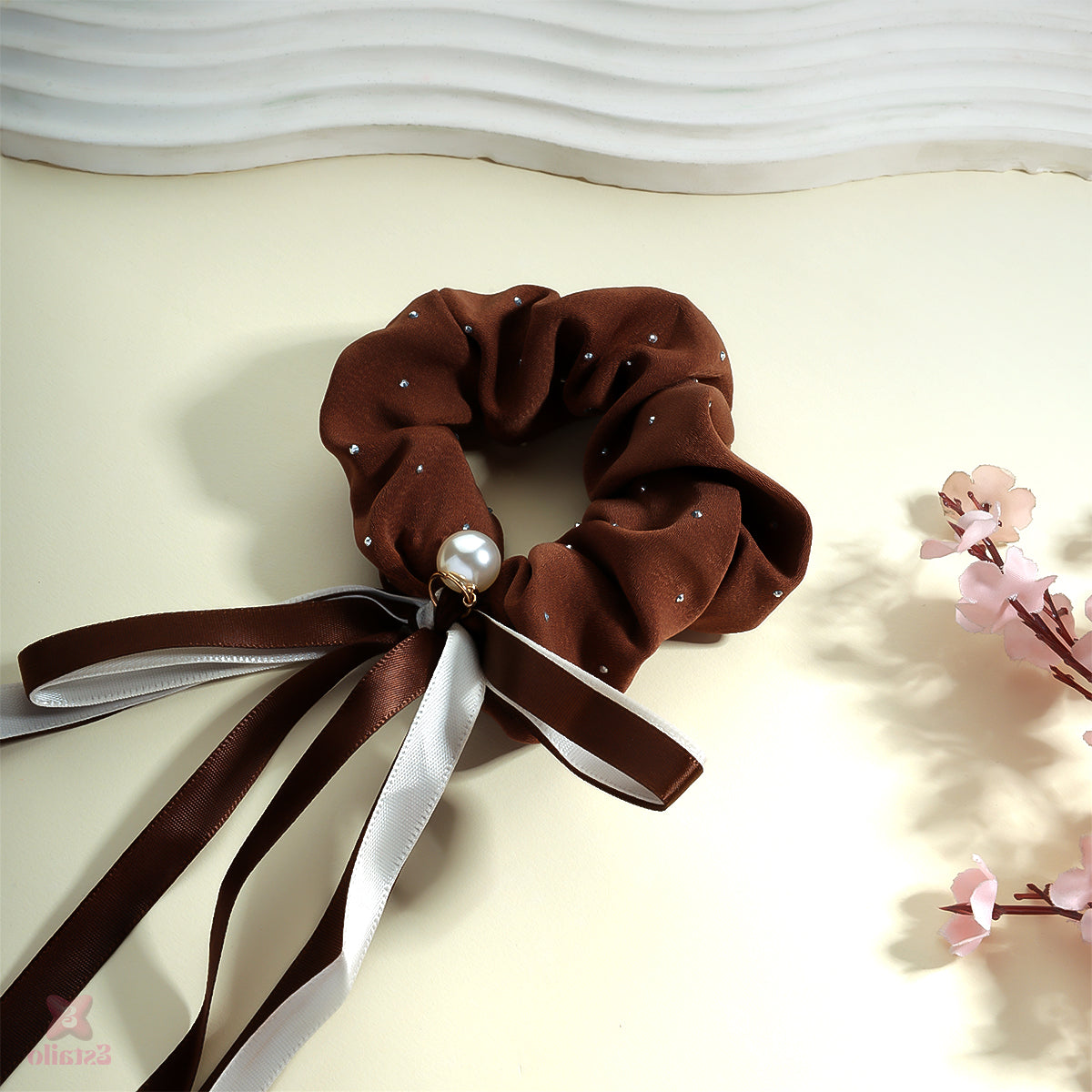 Pearl Dot Ribbon Scrunchie