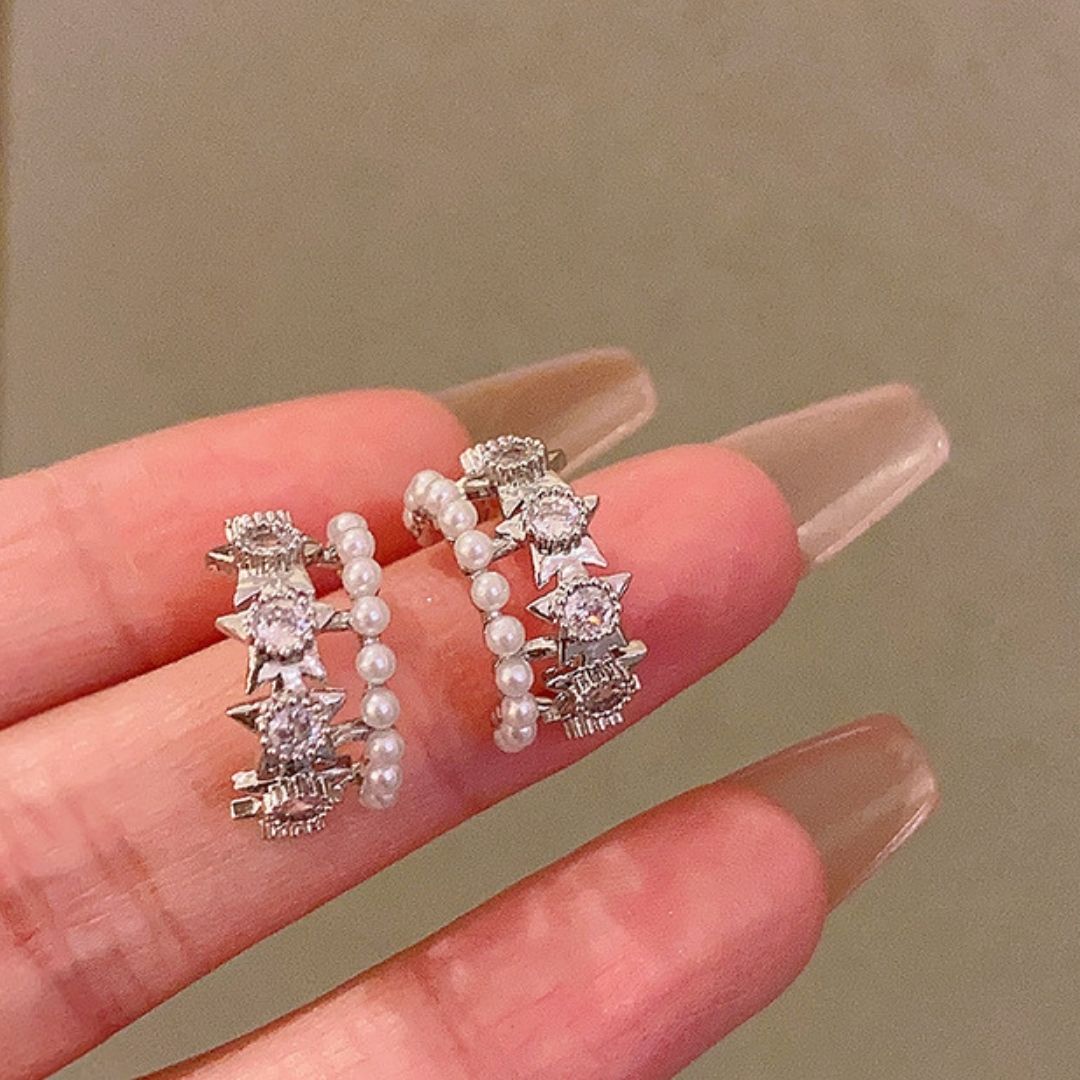Pearl & Blossom Huggies Earrings