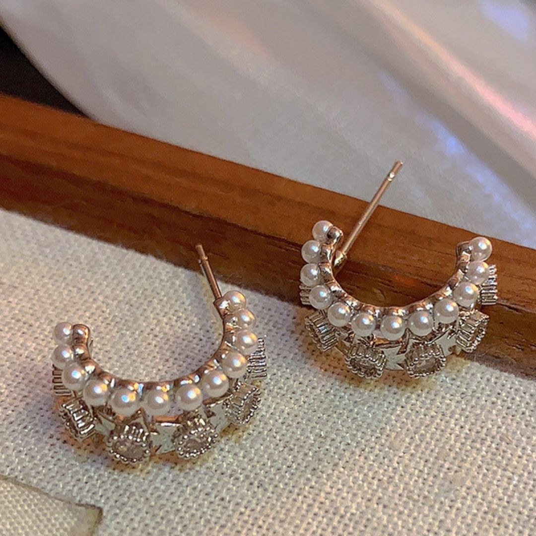 Pearl & Blossom Huggies Earrings