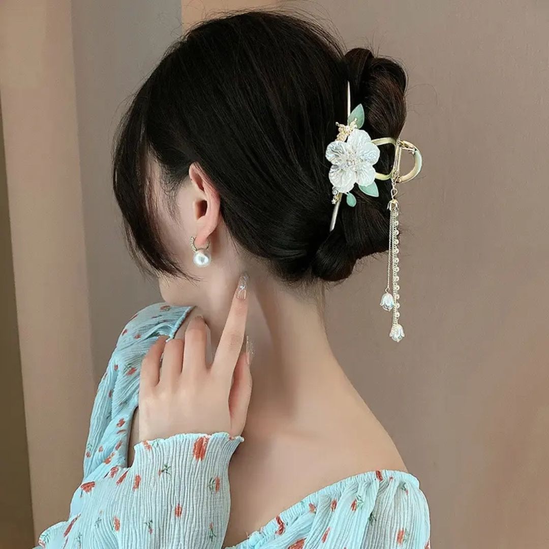 Flower Tassel Hair Claw Clip