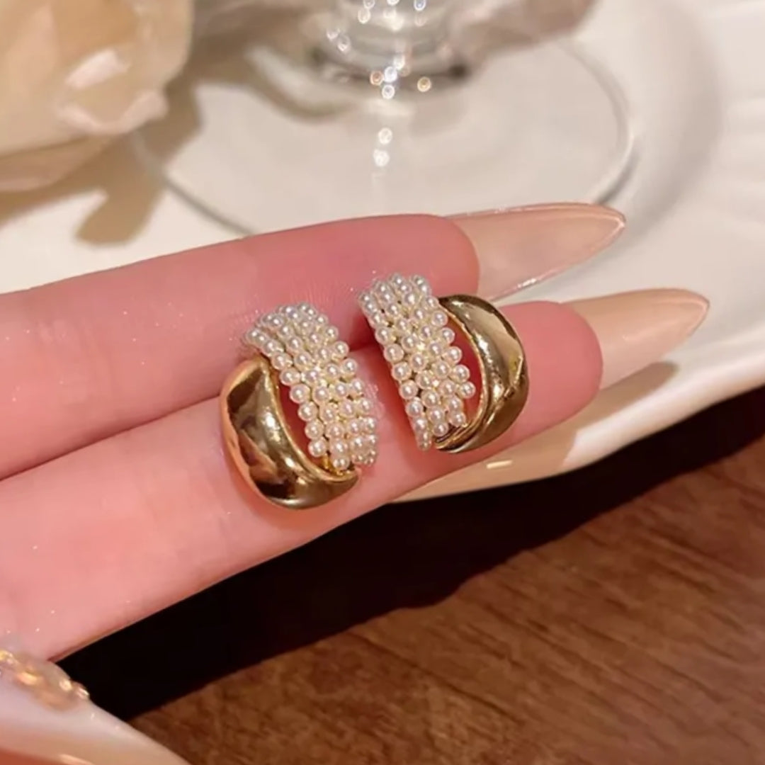 Glimmering Pearl Gold Loops Earrings