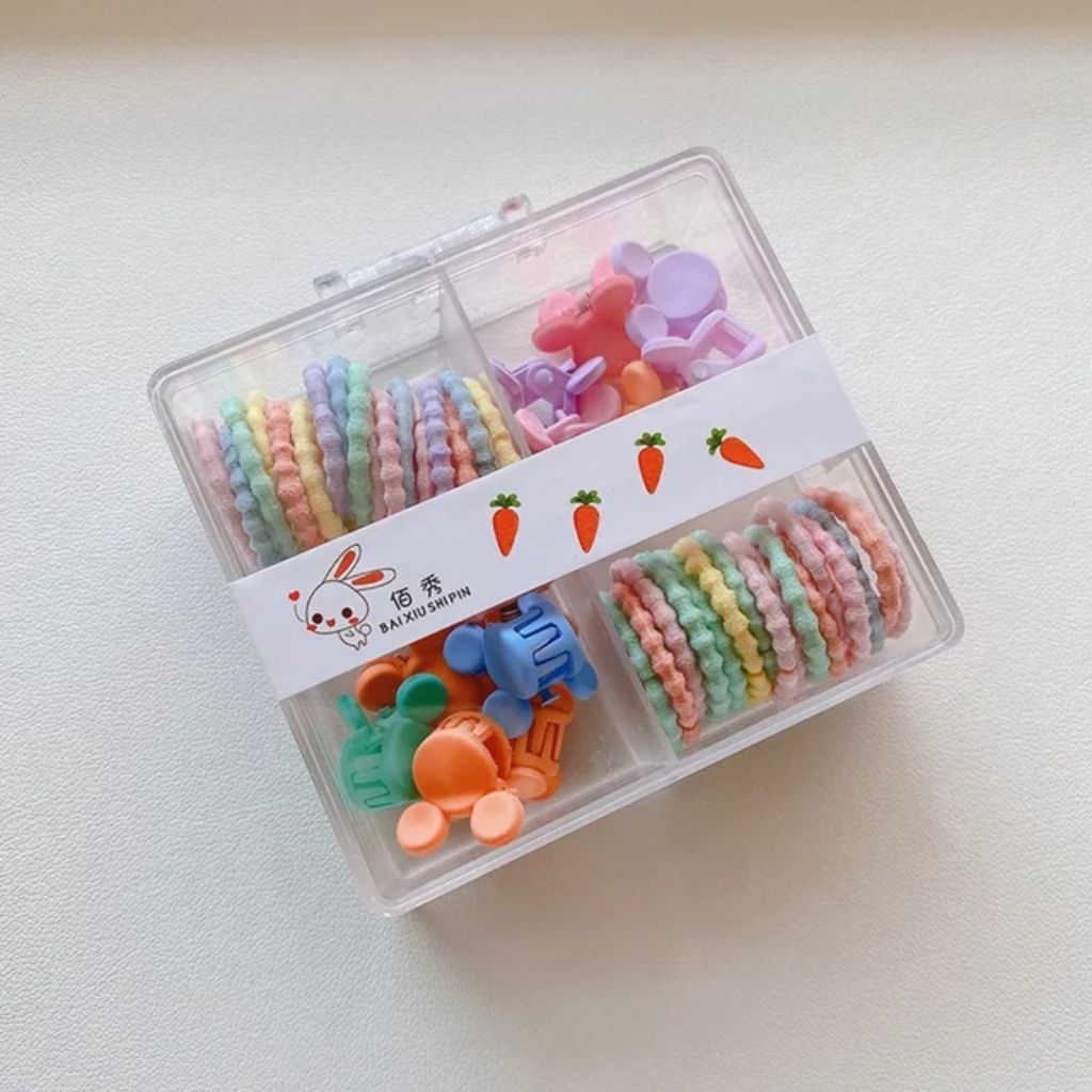 Peachy Princess Hair Clips and Small Rubber (Pack of 1)