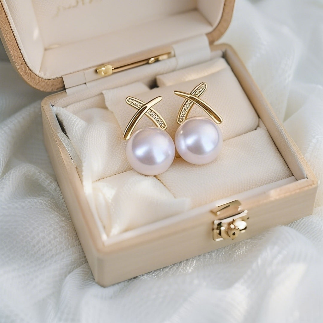 Pave X Pearl Earrings