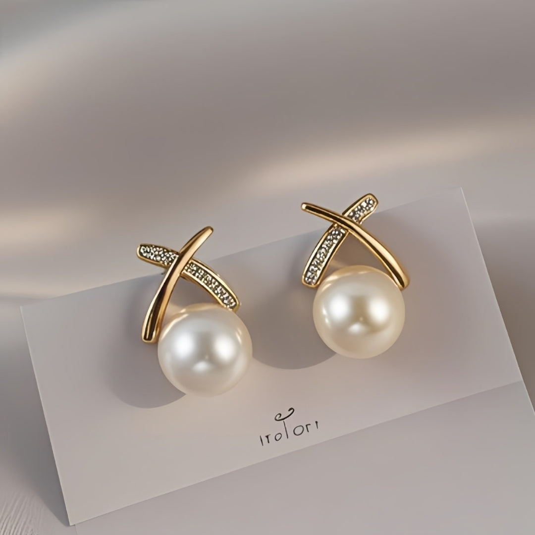 Pave X Pearl Earrings