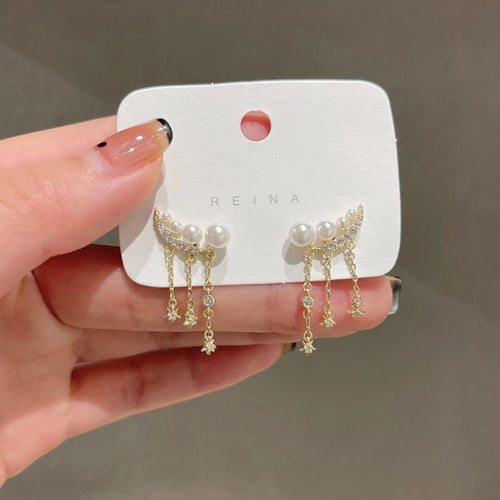 Celestial Pearl Chain Earrings