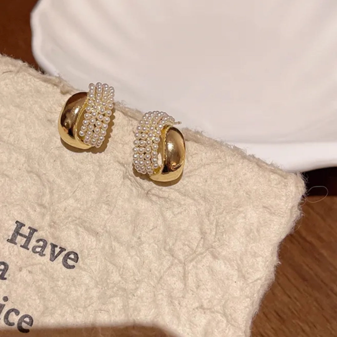 Glimmering Pearl Gold Loops Earrings