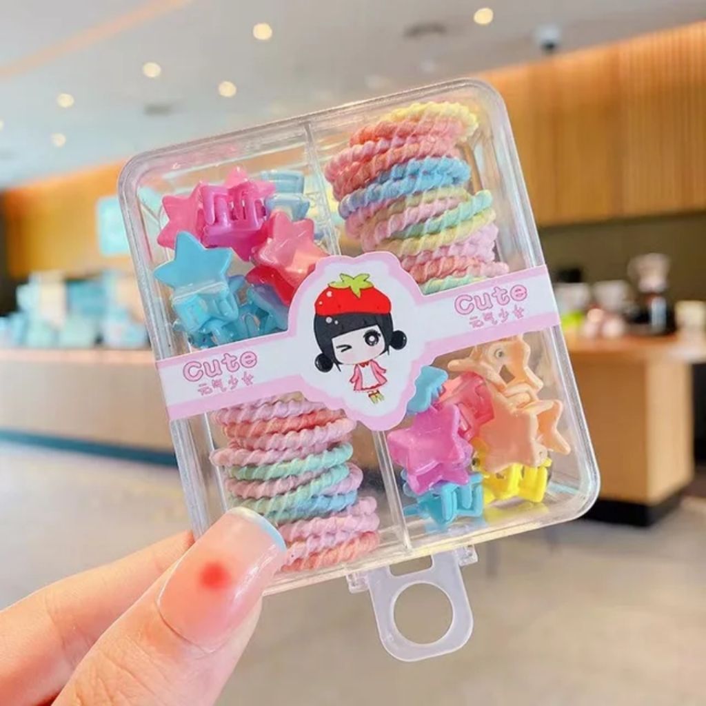 Peachy Princess Hair Clips and Small Rubber (Pack of 1)