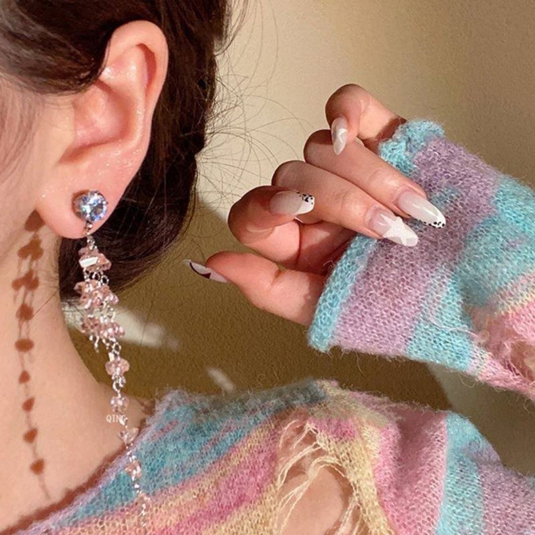 Pink Crystal Cascade Earrings