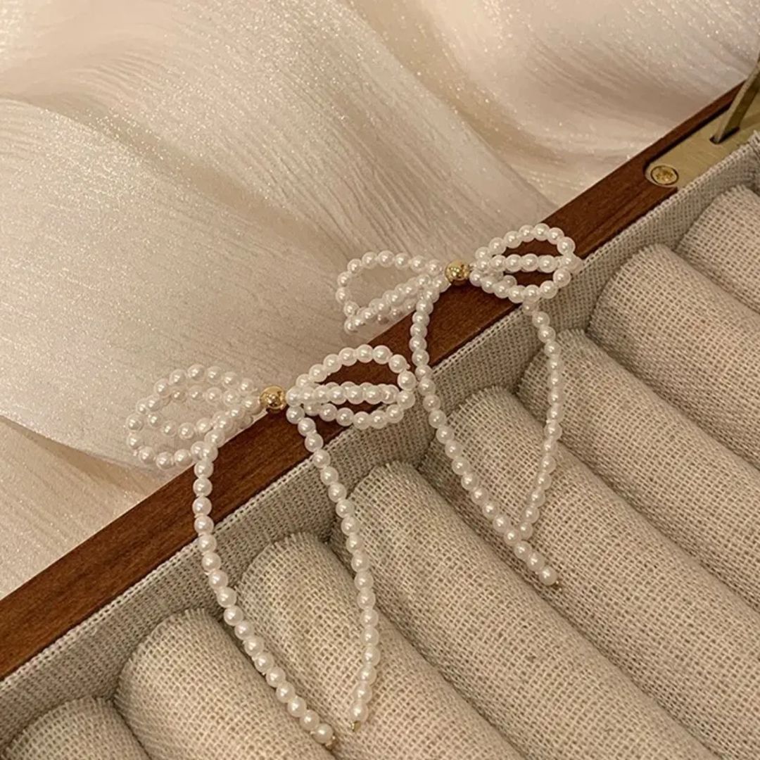 Beaded Bow-Shaped Drop Earrings